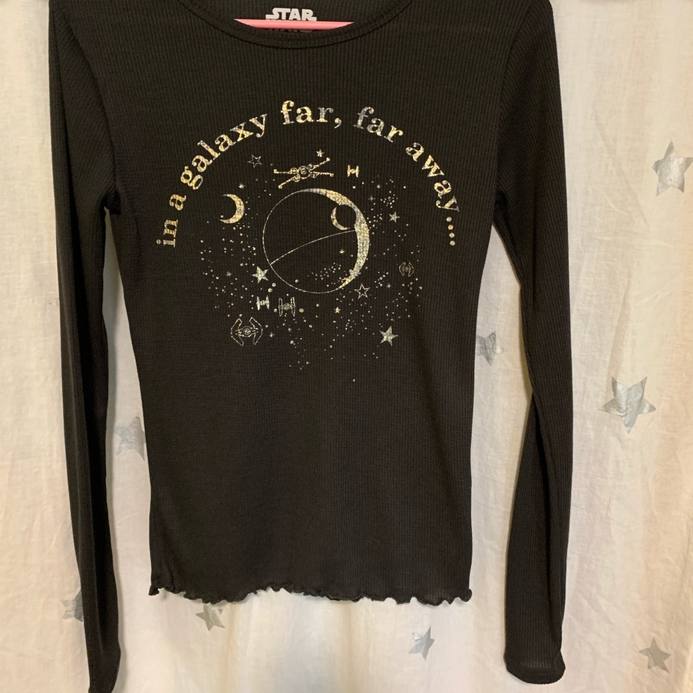 Star Wars, dark gray with gold lettering, long-sleeve, ribbed T-shirt
